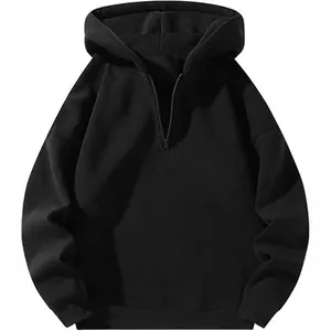 Felpa con Cappuccio Uomo Streetwear Europeo Larga Foderata in Pile Mezza Zip Sportiva Poliestere Tinta Unita Manica Lunga Sopra