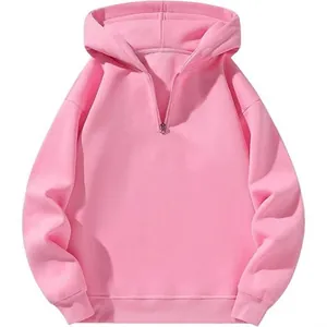 Felpa con cappuccio rosa oversize da donna con zip e fodera in pile per stile casual