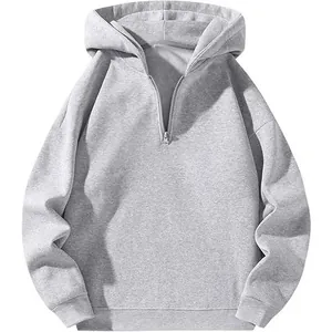 Felpa casual grigia con cappuccio e mezza zip dal design oversize in pile
