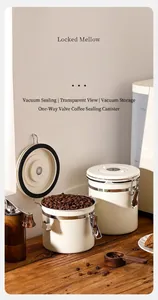 Close-up of 304 stainless steel coffee canisters with vacuum seal for bean freshness