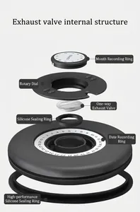 Exploded view diagram showing internal components of airtight coffee container exhaust valve