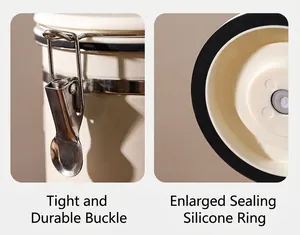 Close-up detail of 304 stainless steel canister with secure latch and silicone ring