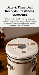 Detailed view of 304 stainless steel coffee canister lid with adjustable date tracker