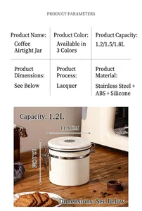 Detailed size and specifications for the white stainless steel coffee storage canister