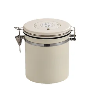 Cream-white 304 stainless steel airtight canister with date tracker for coffee beans