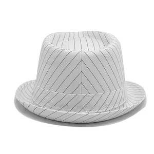 Sombrero de jazz blanco clásico con rayas negras y ala enrollada para el verano