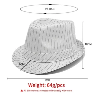 Sombrero Fedora de jazz clásico a rayas blancas con medidas para protección solar.