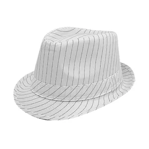Sombrero fedora de jazz clásico blanco con rayas, ala rizada y corona estructurada