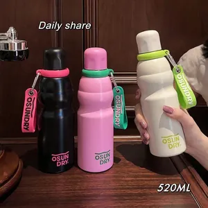 Insulated stainless steel sports water bottles in black, pink, and white with 520ML capacity