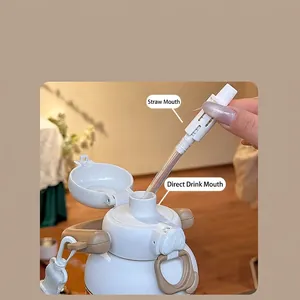 Gourde en Tritan avec double embouchure, paille et sangle de transport portable