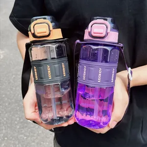 Bouteilles d'eau de sport avec paille intégrée, bandoulière et motif de losange