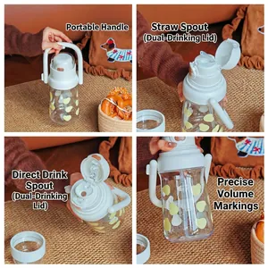 Portable 600ml water bottle with dual-drink straw lid and precise scale markings