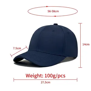 Gorra de béisbol azul marino impermeable con medidas y peso