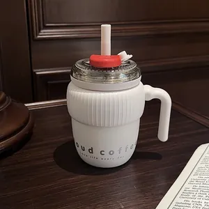 Mug à café Cloud minimaliste en acier inoxydable avec poignée et paille blanche