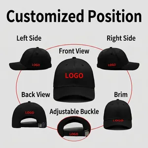 Gorra de béisbol estructurada negra resistente al agua con posiciones de logo personalizables
