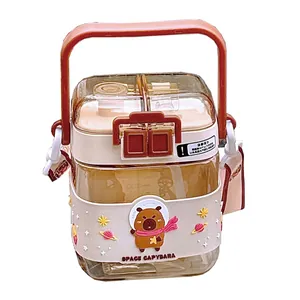 Süße Capybara Strohhalm-Wasserflasche mit einem tragbarem Griff und Schultergurt