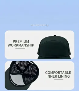 Detail view showing breathable laser-perforated mesh on a dark green baseball cap