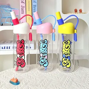 Group of three colorful high borosilicate glass water bottles with graffiti SMILE print