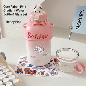 Bouteille Isotherme pour Enfants en Acier Inoxydable 316 Gourde Dessin Animé Avec Paille Gobelet Portable pour École Voyage