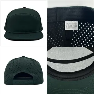 Dark green quick-drying baseball cap with perforated mesh and adjustable strap, four-view