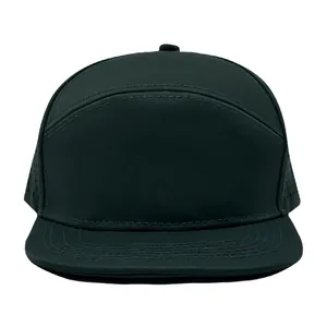 Quick-dry black flat brim baseball cap with laser-cut breathable holes for outdoor sports
