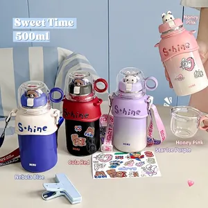 Gourde isotherme 500ml en inox avec couvercle ours lapin pour enfants