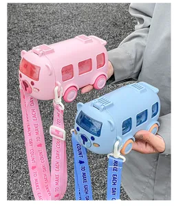 Gourdes pour enfants en forme de bus rose et bleu avec bandoulières réglables