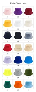 Grille de 21 chapeaux bob en coton de couleur unie montrant diverses options de couleur