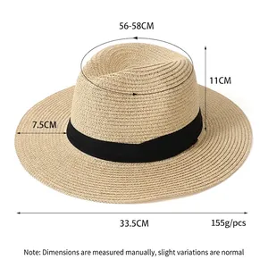 Detailed measurement diagram of the Panama straw hat showing dimensions and weight.