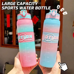 Gradient Sport Wasserflasche Mit Zeitmarkierungen Auslaufsicher PC Kunststoff Tragbar Outdoor Fitness Studio Becher Große Kapazität