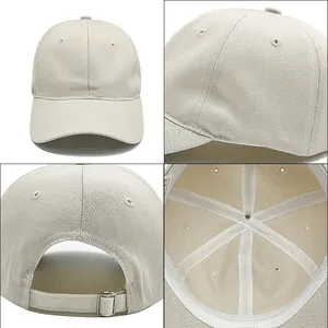 Plain beige soft top cotton baseball cap with adjustable strap and interior details