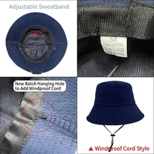 Chapeau bob en coton bleu marine avec bandeau réglable et cordelette coupe-vent incluse