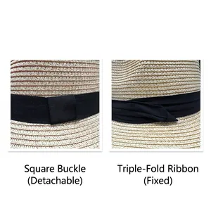 Detail comparison of two straw hat band styles for Panama sun protection beach hats