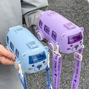 Gourde pour enfant mignonne en forme de bus avec paille et bandoulière réglable