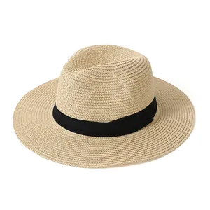Elegant straw Panama hat for women with black ribbon band perfect for summer beach vacations