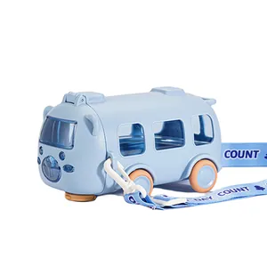 Gourde pour enfants en forme de bus bleu clair avec bandoulière réglable portable