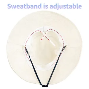 Adjustable pure cotton wide brim sun hat with internal sweatband for sun protection