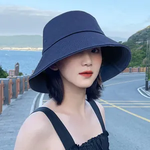 Summer Quality Pure Cotton Bucket Hat Women Large Brim UV Protection Sun Shade Fisherman Hat Large Head Circumference