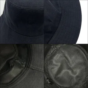 Detailed collage showing a high-quality black cotton bucket hat with sun protection.