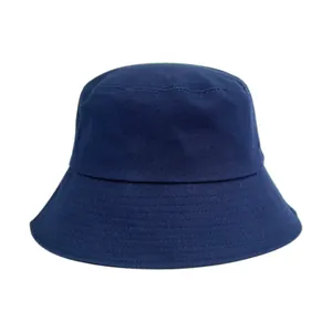 Classic navy blue cotton bucket hat with wide brim for sun protection and UV relief.