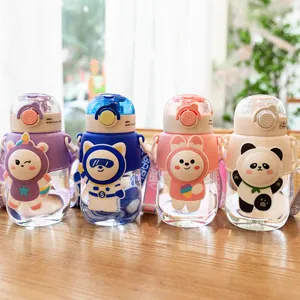 Cute children's portable straw water bottle with animal silicone sleeves
