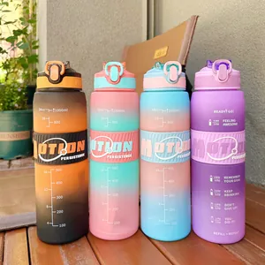Vierer-Set 1000ml Gradienten-Wasserflaschen mit Zeitmarkierungen für den Fitnessbereich