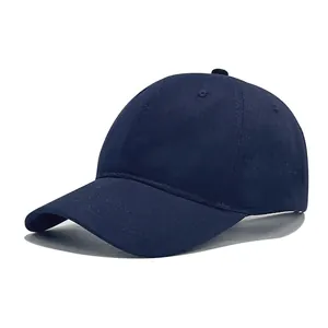 Plain navy blue cotton baseball cap with a soft top and breathable design for casual wear.