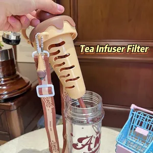 Detail view of the removable tea infuser in the ice cream shaped plastic bottle