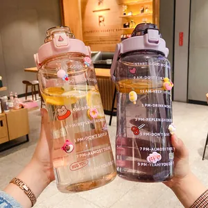 Bouteille D'eau En Plastique De Grande Capacité Avec Paille Marqueur De Temps Motivationnel Étanche Portable Sport Fitness Hydratation