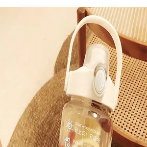 Macro view of white handle and lid on portable water bottle with motivational quotes