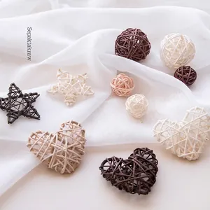 Natural Plant Rattan Ball Heart Star Hand Woven Decorations Coffee White Beige Photography Props Garden Party Home Decor