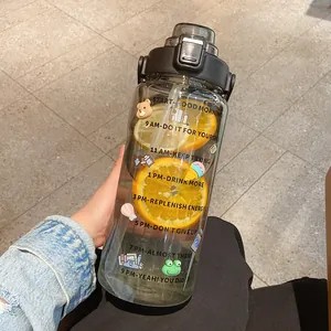 Grande gourde de sport 2L avec paille et marqueurs de temps motivants pour le fitness