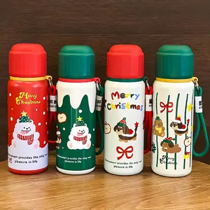 Set of four cute Christmas themed stainless steel vacuum flasks for holiday gifting