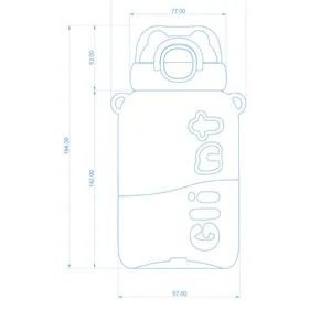 Detailed technical drawing showing dimensions of a 2025 children's plastic straw water bottle